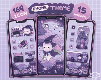iOS and Android (More suitable for Android) App Icon Set | Cat magic city | Cute Kawaii Wallpapers Widgets | Phone theme | Phone wallpaper