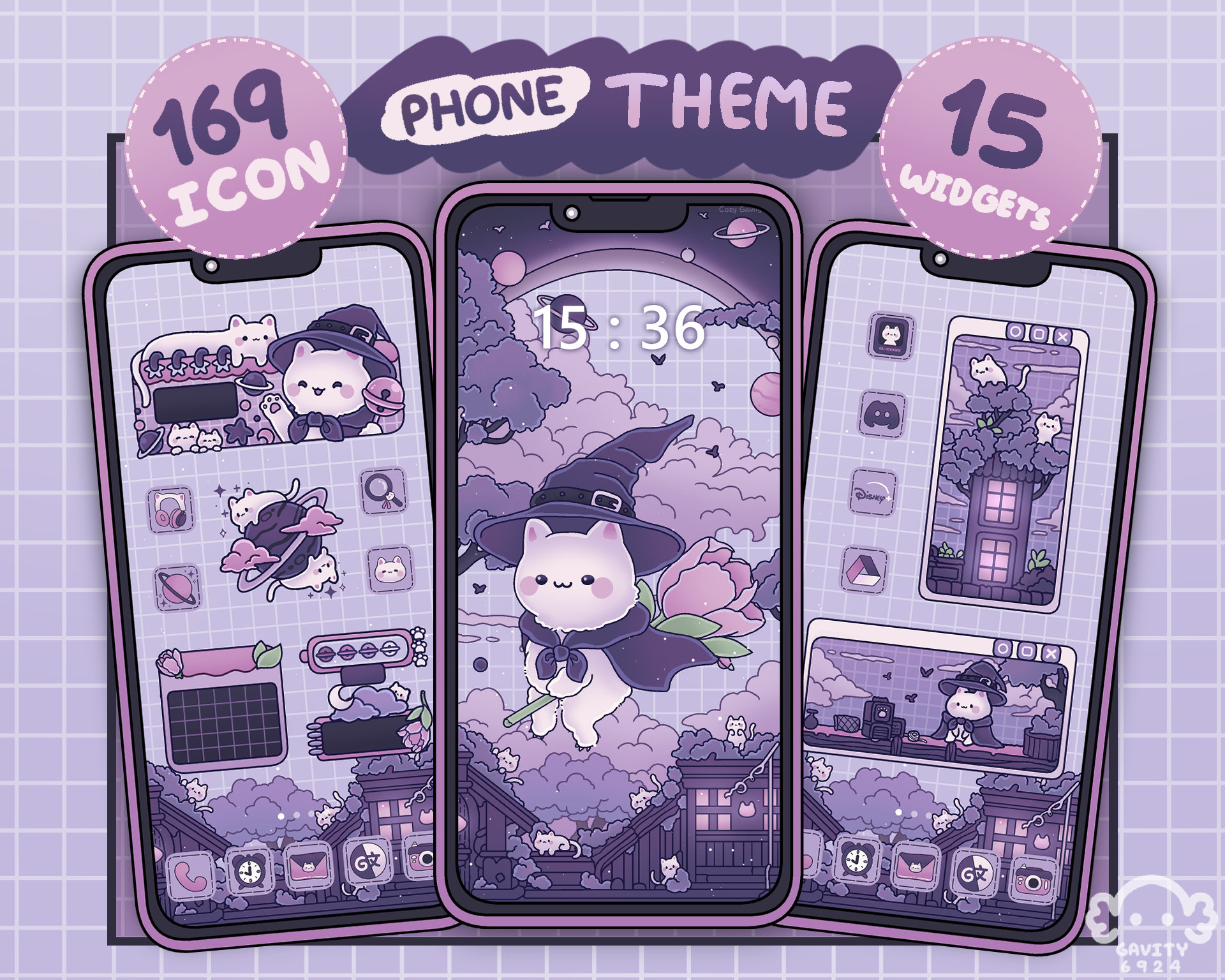 iOS und Android (Eher für Android geeignet) App Icon Set | Katzenzauber Stadt | Niedliche Kawaii Wallpapers Widgets | Telefon Thema | Handy Hintergrundbilder