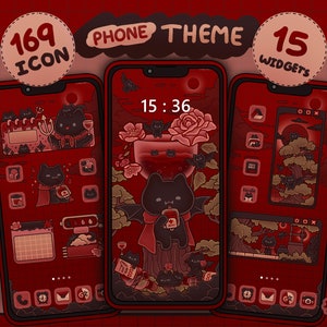 Icono de la aplicación iOS y Android (más adecuado para Android) / Bat Vampire Maroon / Lindos fondos de pantalla y widgets Kawaii / Tema del teléfono / Fondo de pantalla del teléfono