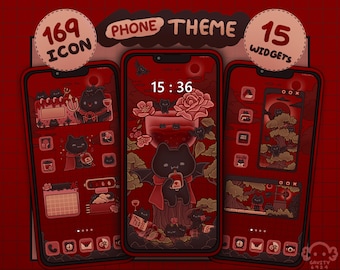 iOS & Android (More suitable for Android) App Icon | Bat Vampire Maroon | Cute Kawaii Wallpapers and Widgets | Phone theme | Phone wallpaper