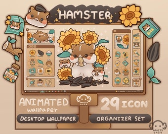 Desktop Theme Background Windows and Mac Hamster Wallpaper Organizer Set | Animated Folder Icon Wallpaper | Cute Desktop Organizer