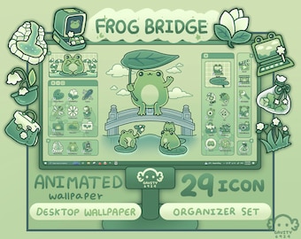 Desktop Theme Background Windows and Mac Frog Bridge Wallpaper Organizer Set | Animated Folder Icon Wallpaper | Cute Desktop Organizer