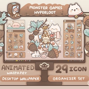 Windows and Mac | Monster Games & HyperLoot Desktop Theme Wallpaper Organizer Set | Animated Folder Icon Wallpaper | Cute Desktop Organizer