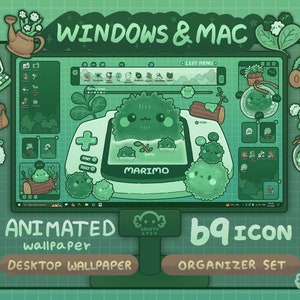 Windows e Mac / Set di sfondi per desktop con tema minigioco Marimo / Sfondo animato con icone di cartelle / Simpatico organizer per desktop