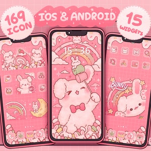 iOS and Android (Easy use) App Icon set | Bunny Sweety Pink | Cute Kawaii Wallpapers and Widgets | Phone theme | Phone wallpaper l Widgets