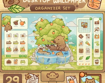 Desktop Theme Background Windows and Mac Capybara Wallpaper Organizer Set | Animated Folder Icon Wallpaper | Cute Desktop Organizer