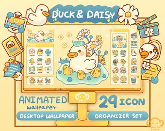 Desktop Theme Background Windows and Mac Duck and Daisy Wallpaper Organizer Set | Animated Folder Icon Wallpaper | Cute Desktop Organizer