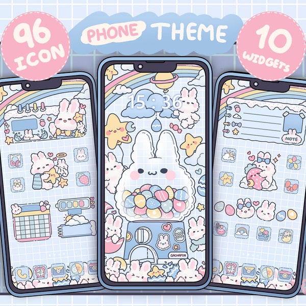 iOS & Android (More suitable for Android) App Icon Set | Easter Bunny Gachapon | Cute Kawaii Wallpapers and Widget | Phone theme | wallpaper