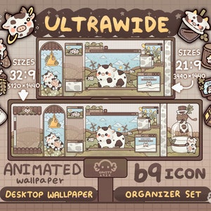 Cow Farm Ultrawide Desktop Wallpaper Organizer Set: Animated Folder Icons