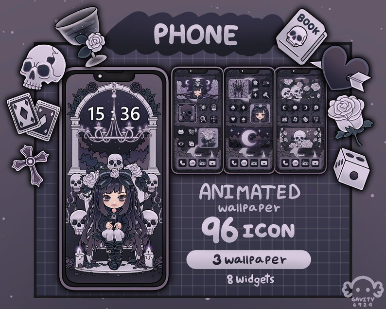Gothic
Phone wallpaper
Gothic icons
Gothic wallpaper
gaming gift
iphone theme
ios theme
phone icons
phone theme
phone customization
app icons
black and white
kawaii wallpaper