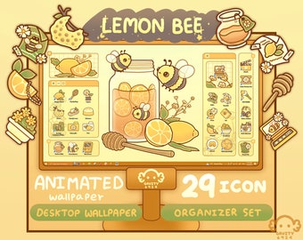 Desktop Theme Background Windows and Mac Lemon Bee Wallpaper Organizer Set | Animated Folder Icon Wallpaper | Cute Desktop Organizer