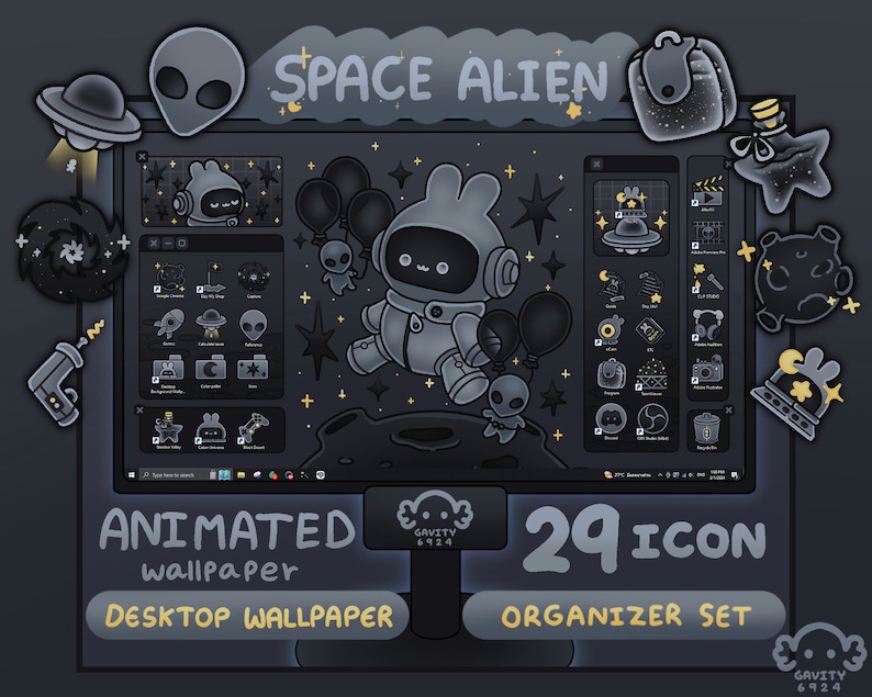 desktop theme
desktop wallpaper
desktop organizer
gaming gift
Programmer gift
aesthetic desktop
desk setup decor
cozy desk setup
desktop decorations
desktop customize
Computer customize
Space Alien
Alien cosmic