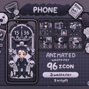 Conjunto de ícones para aplicativos Gothic Man | Ícones para aplicativos iOS, papéis de parede fofos e widgets kawaii para iPhone e Android | Papel de parede para celular | Tema para celular