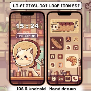 Lo-Fi Pixel Cat loaf App Icon Set | iOS App Icons, Cute Kawaii Wallpapers and Widgets for iPhone&Android | Tablet ,Desktop | Phone wallpaper