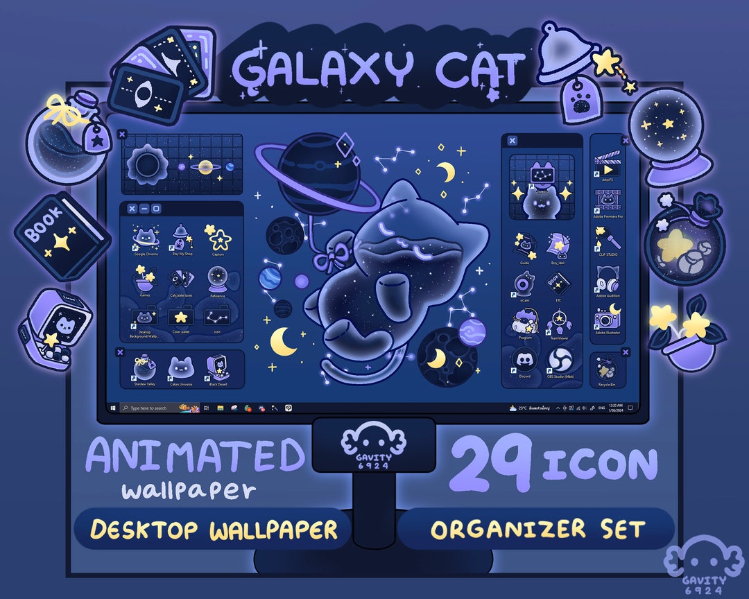 Windows/mac Galaxy Cat Desktop Wallpaper Organizer Set: Animated Folder  Icons - Etsy, image size:1080x864