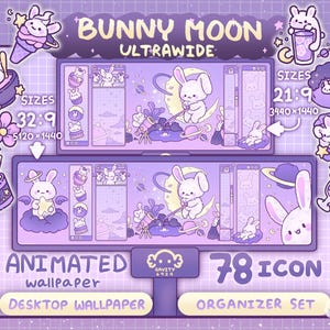 Bunny Moon Ultrawide Desktop Wallpaper Organizer Set: Animated Folder Icons