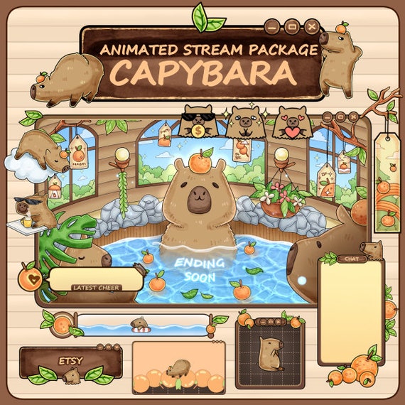 Capybara Animated Stream Overlay Pack: Vtuber Chatting Mega Pack