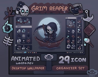 Windows/Mac Grim Reaper Computer Desktop Theme Background Wallpaper Organizer Set