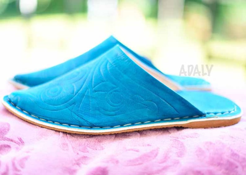 Handmade shoes Hand dyed Organic Leather Leather Shoes moroccan Babouche Berber slipper Mules gift for her Morocco Women/'s slippers