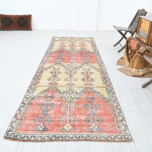 4x11 Runner, Turkish Runner Rug,Vintage Runner 4x11,Oushak Rug Runner,Carpet,Neutral Runner Rug,Muted Rug,4x11 Rug,Faded,Runner,Wool Rug,355