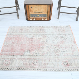 3x4 Turkish Rug, Vintage Rug Small,Oushak Rug 3x4,Bahtroom,Doormat Rug,Small Rug,Muted Rug,Small Turkish Rug,Mini Rug,3x4 Rug,Handmade,858