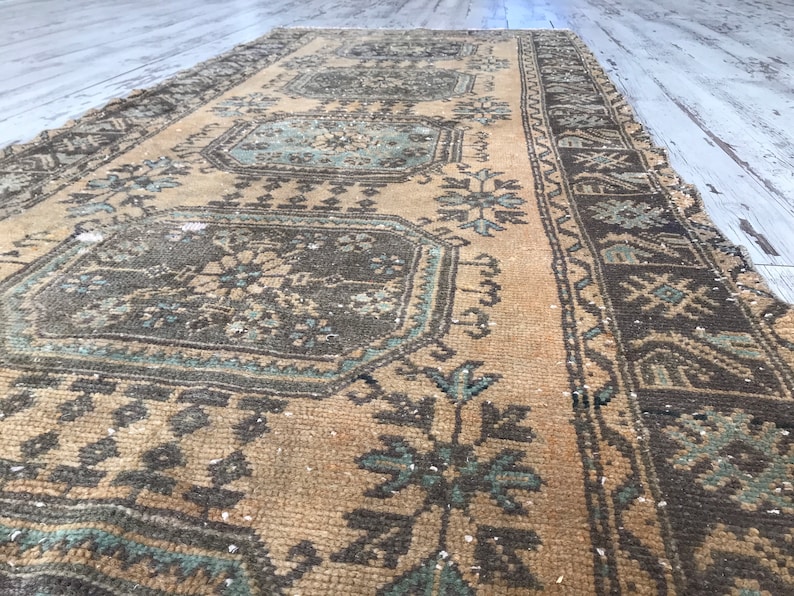 Wool Rug Oriental Runner Turkish Runner Rug HAND KNOTTED Anatolian Runner 4.0x9.0 ft Oushak Runner FK544 Turkish Vintage Runner
