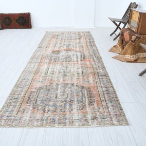 4x11 Runner, Turkish Runner Rug,Vintage Runner 4x11,Oushak Rug Runner,Carpet,Neutral Runner Rug,Muted Rug,4x11 Rug,Faded,Runner,Wool Rug,366