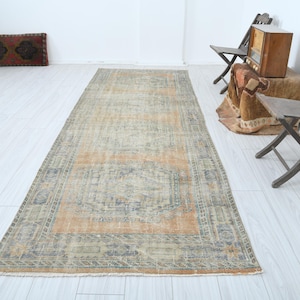 4x11 Runner, Turkish Runner Rug,Vintage Runner 4x11,Oushak Rug Runner,Carpet,Neutral Runner Rug,Muted Rug,4x11 Rug,Faded,Runner,Wool Rug,176