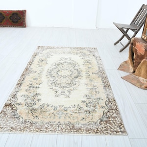 4x7 Rug,Oushak Turkish Rug,Faded,Vintage Area Rug,Wool Rug,Oushak Rug 4x7,Handmade Area Rug,4x7 Vintage Rug,Muted,Neutral Rug,Rug,Carpet,967