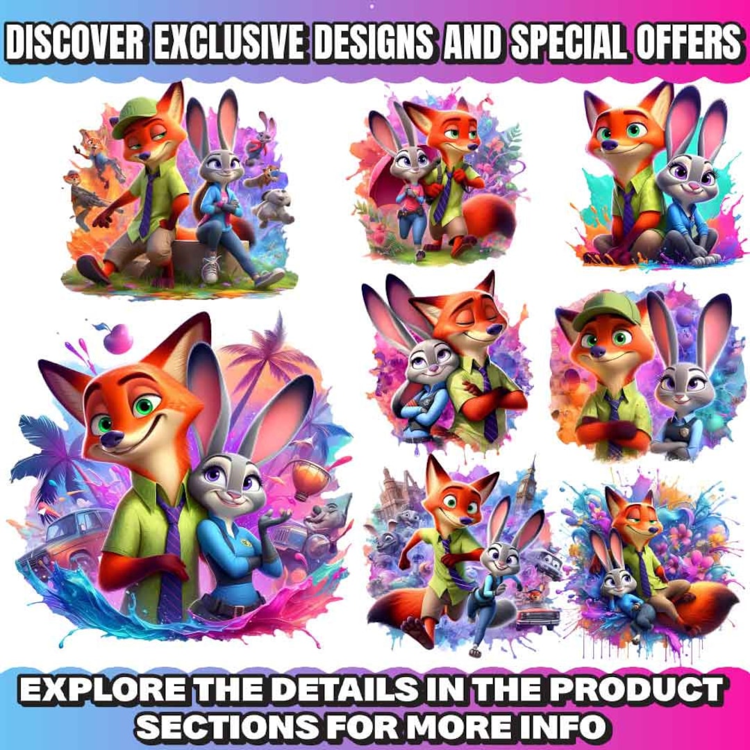 8 PNG Zootopia Nick & Judy Splash and Watercolor Digital Design PNG ...