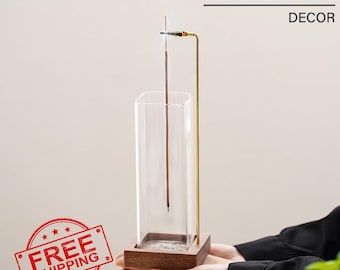 Wood Incense Holder with Glass Ash Catcher, Meditation Decor