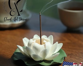 Ceramic Lotus Flower Incense Holder, Yoga Room Decor