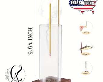 Wood Incense Holder with Glass Ash Catcher, Meditation Decor
