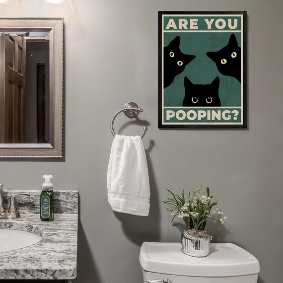 Funny Cat Bathroom Sign – Are You Pooping? Metal Wall Art Vintage Style Decor