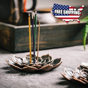 Incense Holder Lotus design, Incense Holder for Sticks with Ash Catcher | Incense Burner for Meditation Yoga Spa Room Decor|