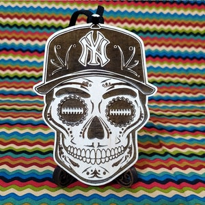 Baseball Sugar Skull Wood Engraved Ornament, MLB Art, Arte LMB