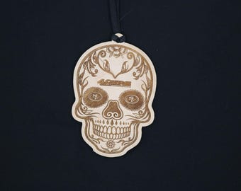 Personalized Baseball Sugar Skull Car Ornament: Scented Dia de los Muertos Sports Decor