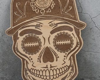 Custom Logo Sugar Skull Car Charm Maple Engraved