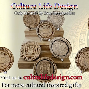 Personalized Aztec Calendar Wood Carved Coaster Set, Set of 6