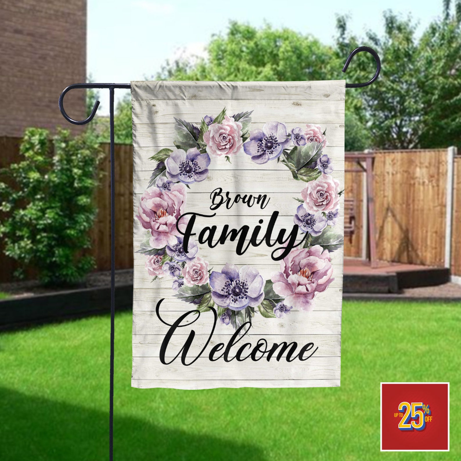 Personalized Flag Yard Sign Garden Deco Floral Fabric Flag Etsy