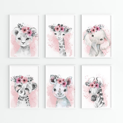 Blush Safari Animal Nursery Art / Printable Set of 4 Safari Etsy