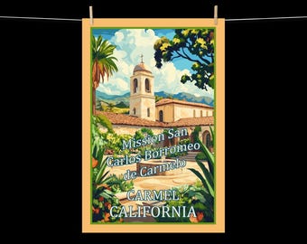 California Carmel Mission Vintage Style Travel Poster