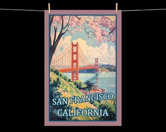 California San Francisco Golden Gate Bridge Vintage Style Travel Poster