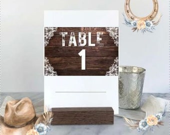 Rustieke kant bruiloft tafel nummerkaarten