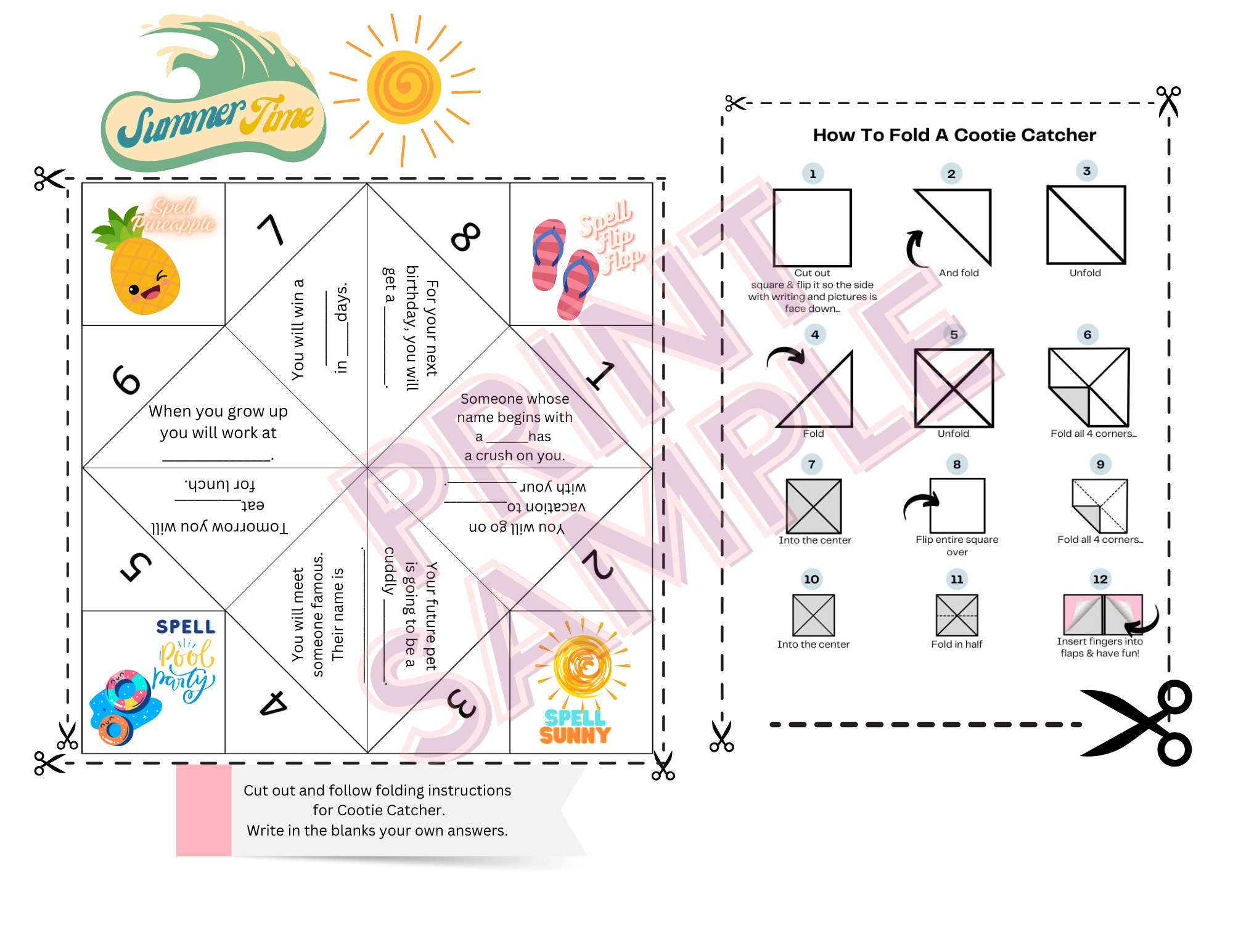 Cootie Catcher, Summer Activity for Kids, Summer Game Printable