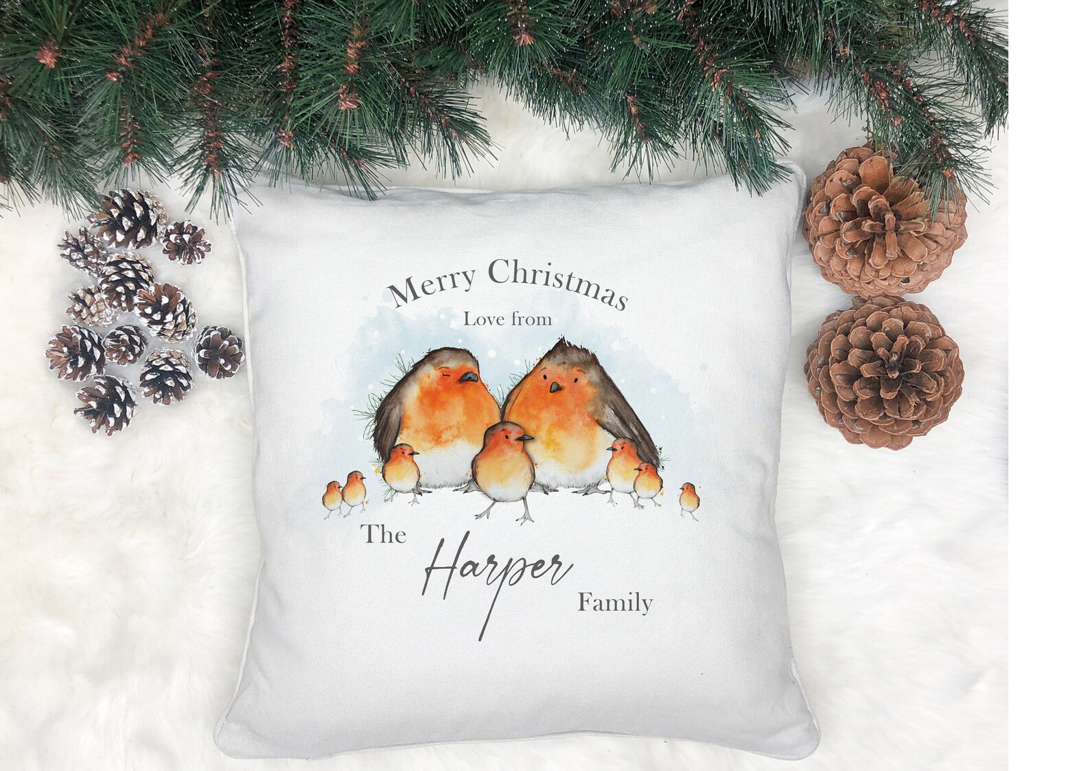 Christmas Robin family cushion Personalised Christmas Etsy