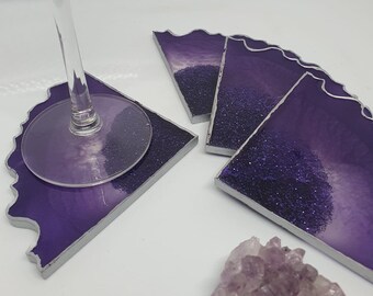 Coasters, set of 4 in purple and lilac. Great as a unique gift or present for housewarming, birthday, mothers day, hostess, home decor