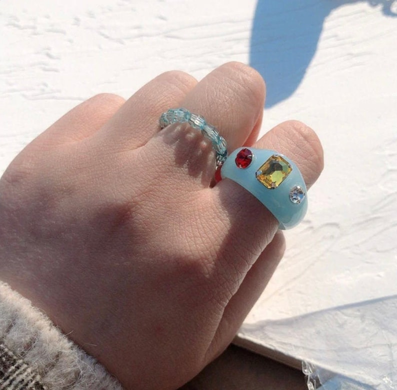 Chunky Rhinestone Ring Acrylic Ring Chunky Ring Minimalist Ring Indie Ring Resin Ring Statement Ring Rhinestone Ring