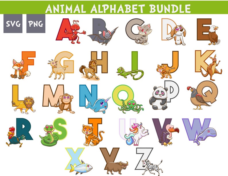 Animal Alphabet Graphic Bundle DIY Svg Png Cricut Ready Cut Etsy