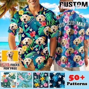 Personalize Men&#39;s All Over Print Hawaiian Shirt with Face, Custom Exotic Hawaiian Shirt with Text,  Bachelor Party, Kid Tropical Beach Shirt